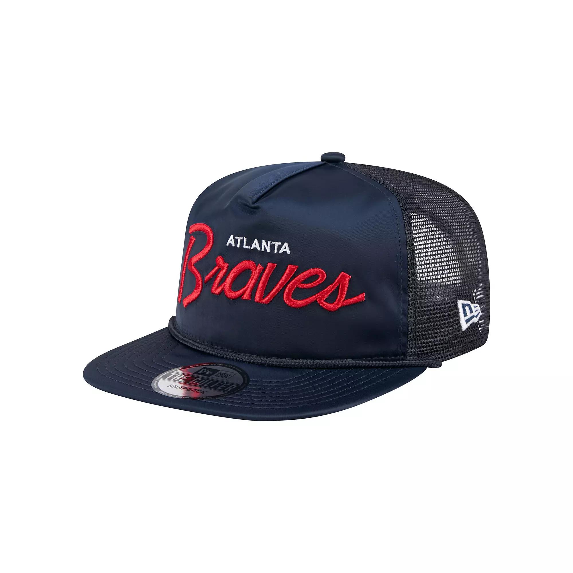 Men's New Era Navy Atlanta Braves Retro Satin Script Golfer Adjustable Hat, Blue Product Image