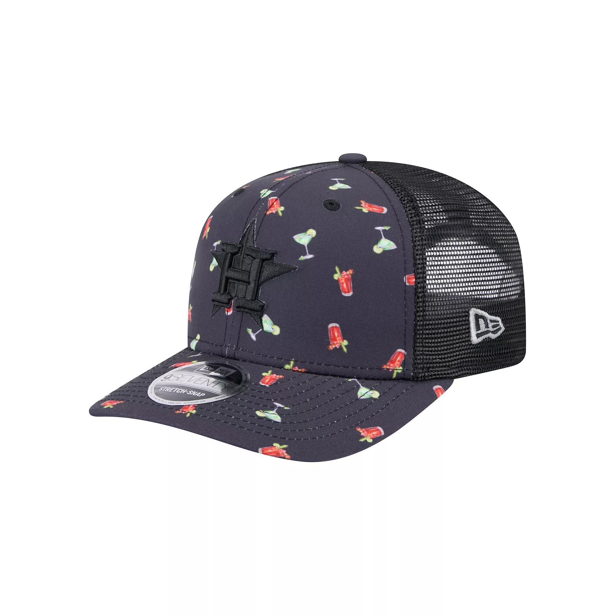Men's New Era Black Houston Astros Adventure Drinks Pattern 9SEVENTY Stretch-Snap Hat, Blue Product Image