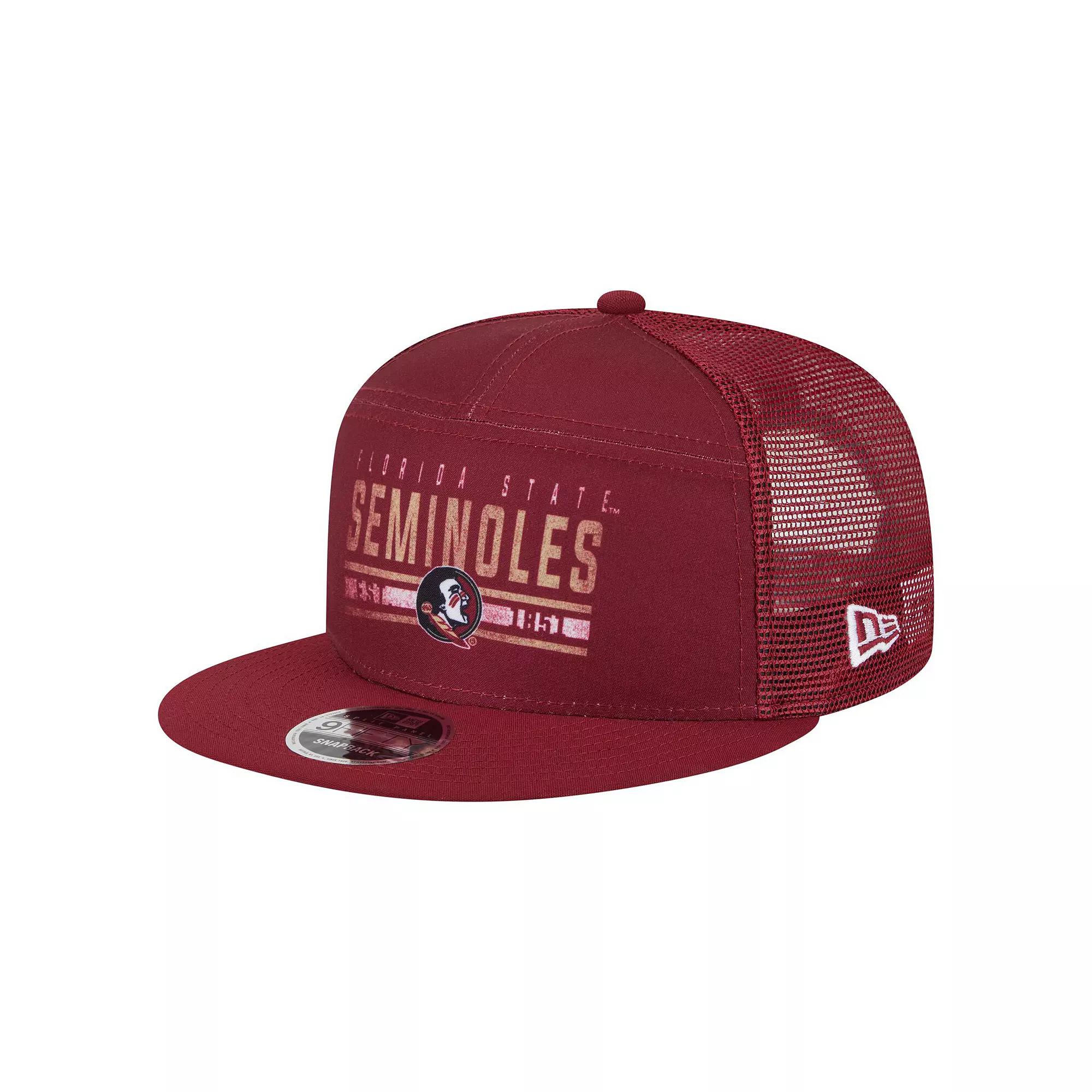 Men's New Era Garnet Florida State Seminoles Split Panel 9FIFTY Snapback Trucker Hat, Red Product Image