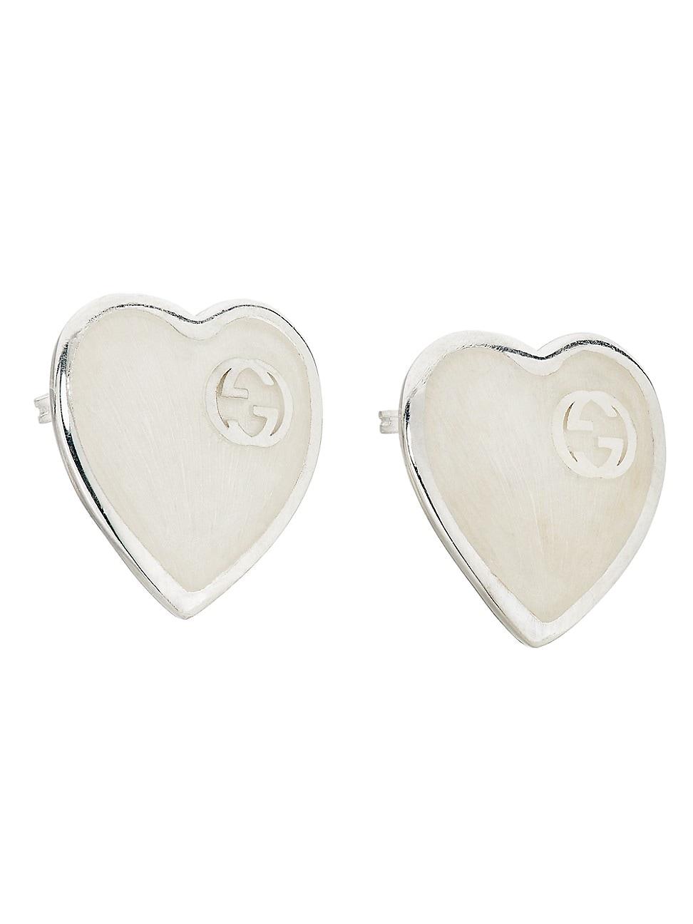 Womens Sterling Silver Heart GG Stud Earrings Product Image