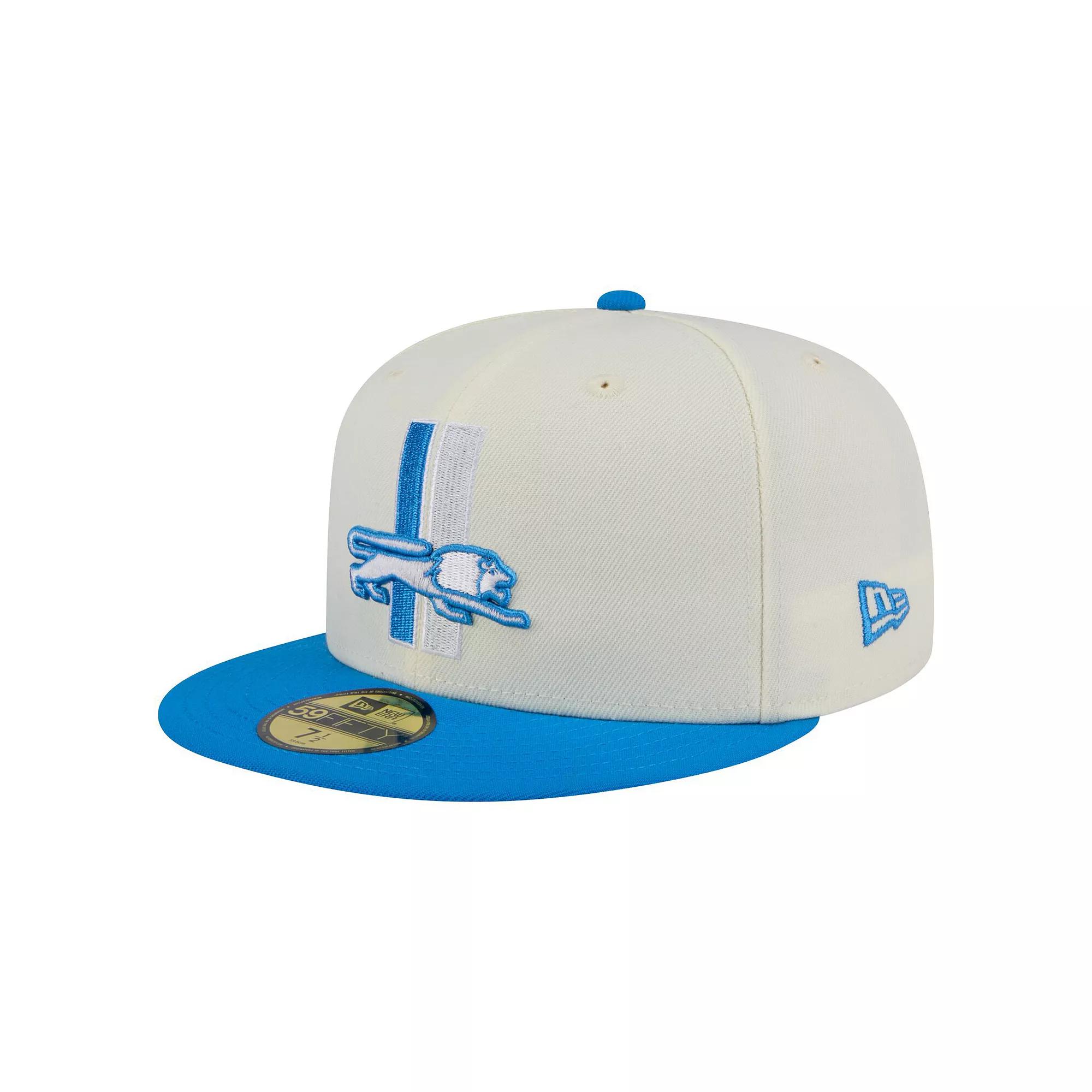 Men's New Era  White/Blue Detroit Lions Throwback Main 59FIFTY Fitted Hat, Size: 8 Product Image