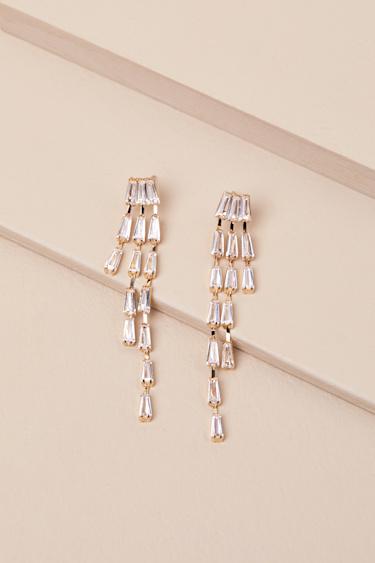 Diya Gold Rhinestone Drop Earrings Product Image