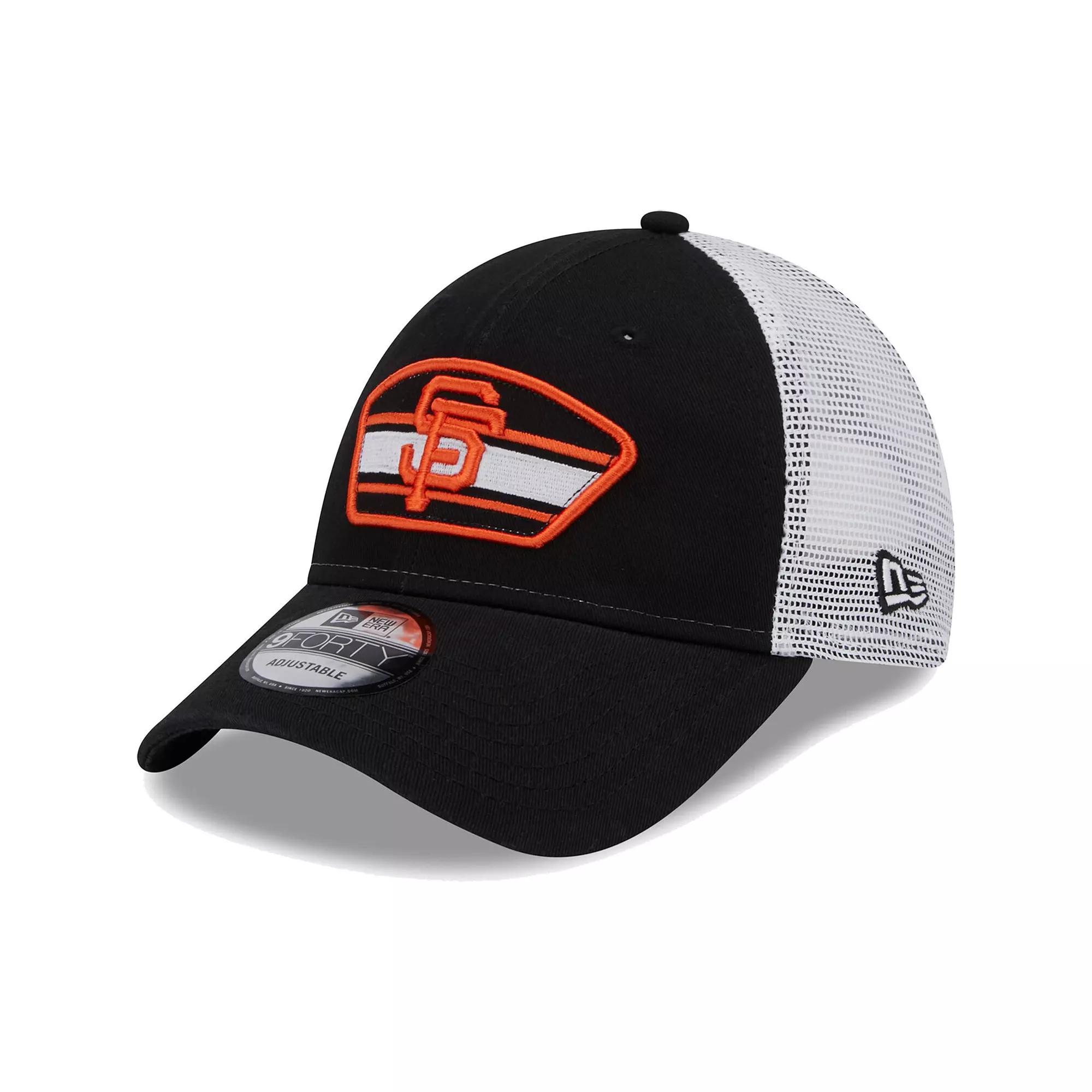 Men's New Era Black/White San Francisco Giants Logo Patch 9FORTY Trucker Snapback Hat Product Image