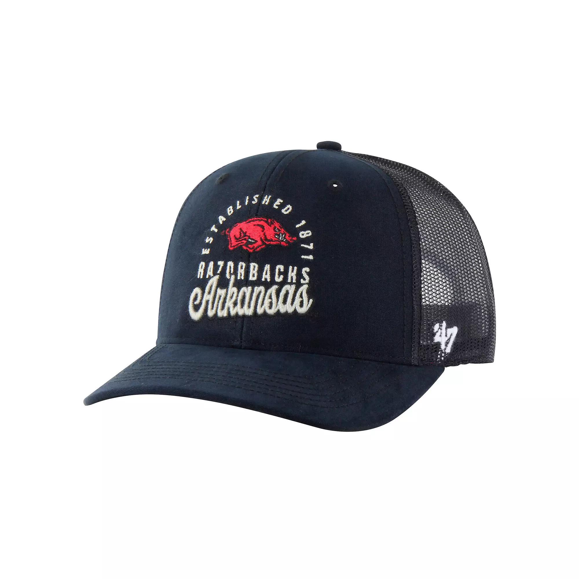 Men's '47 Black Arkansas Razorbacks Pitstop Trucker Adjustable Hat Product Image