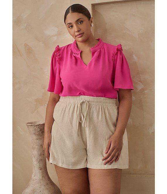 Sugarlips Plus Ordena Split Neck Ruffle Top Product Image