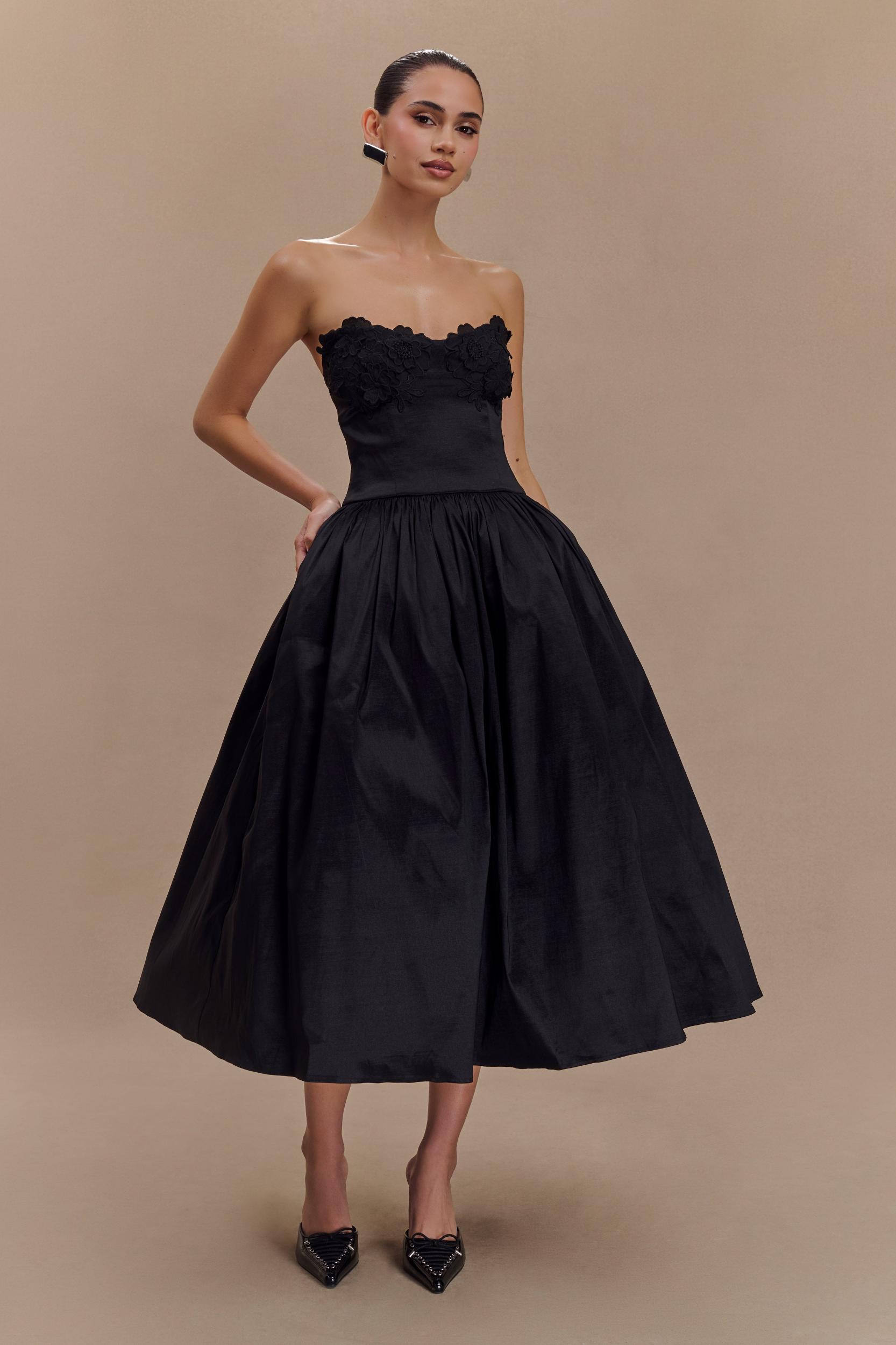 Elyssa Embroidered Midi Dress - Black Product Image