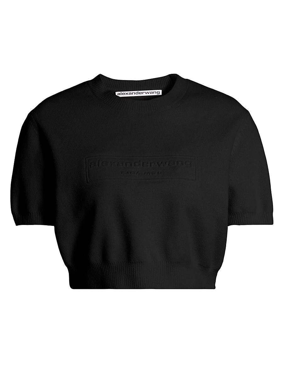 Womens Short-Sleeve Embossed Logo Sweater Product Image