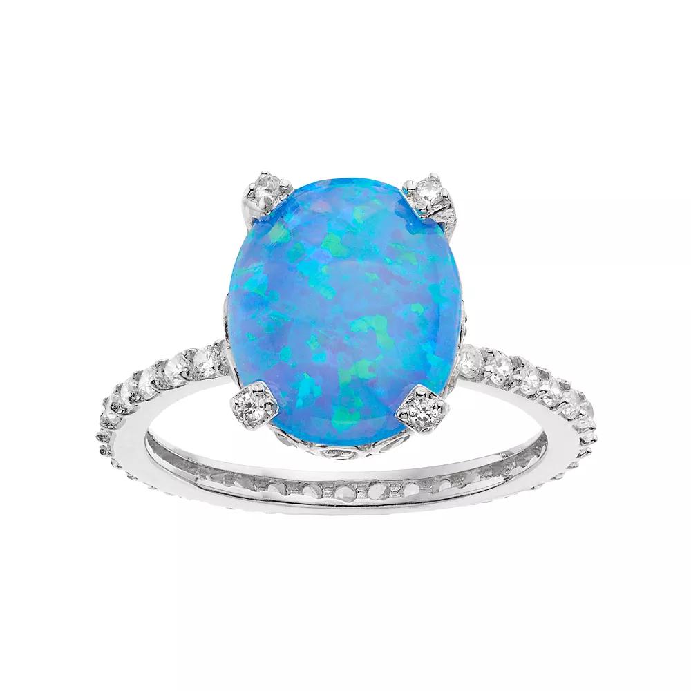 Sophie Miller Sterling Silver Lab-Created Blue Opal & Cubic Zirconia Oval Ring, Women's,  Product Image