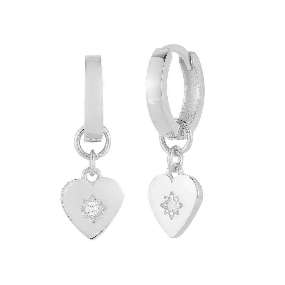 Sunkissed Sterling Cubic Zirconia Heart Hoop Drop Earrings, Women's, Silver Tone Product Image