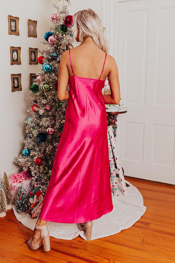 Classy And Confident Satin Midi In Fuchsia Product Image