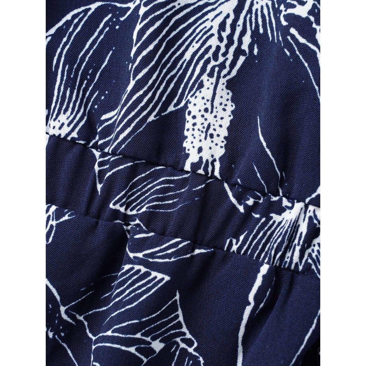 Plus Size Silhouette Floral Print Tie Knot Dress Navy Women Elegant Tie knot V-neck Elbow-length sleeve Curvy BloomChic 30/6X Product Image