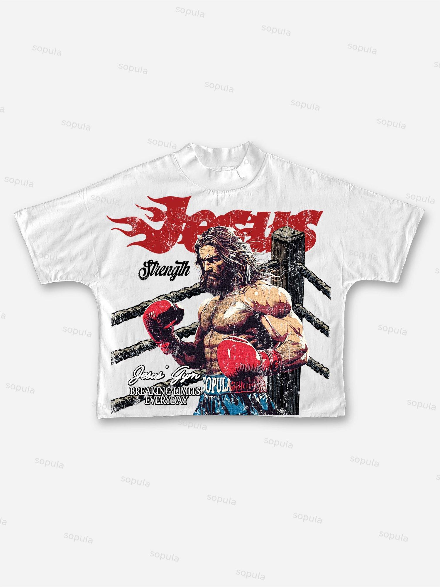 Jesus' Gym Boxer Graphic Print Cropped T-shirt Product Image
