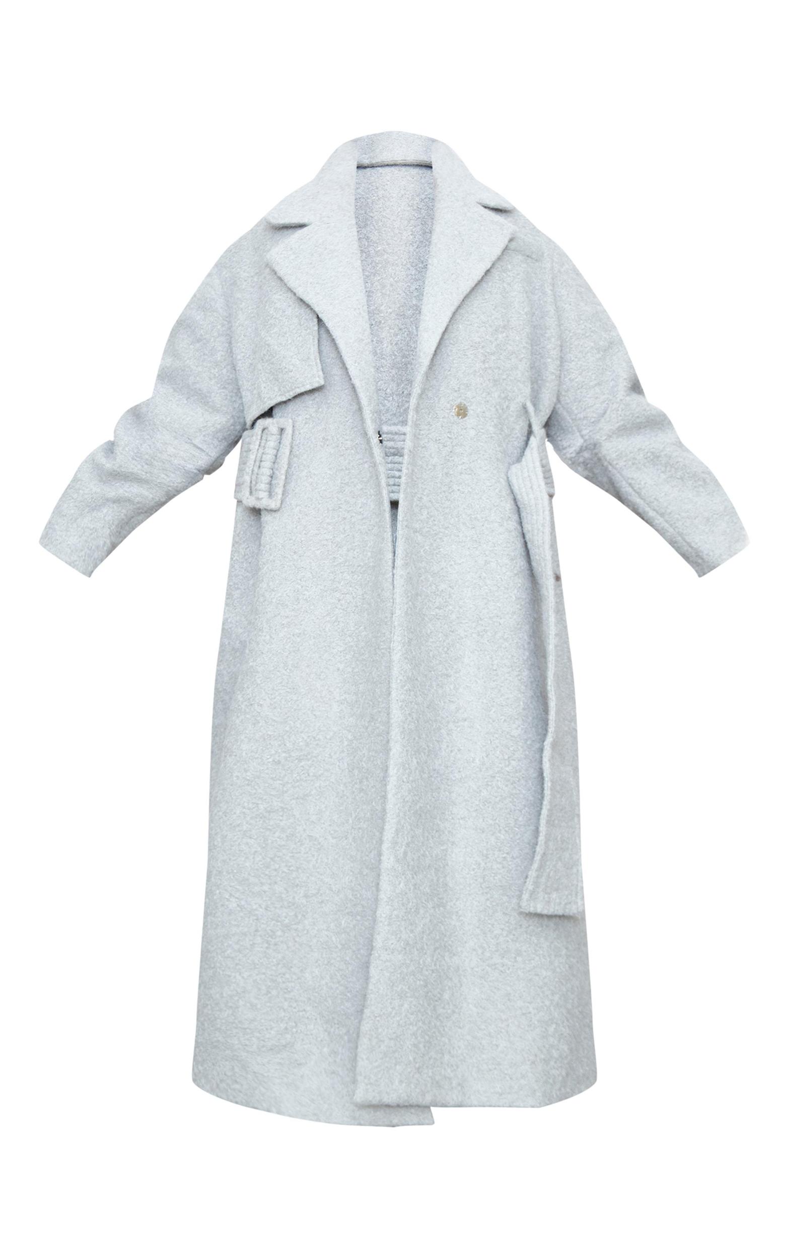 Plus Charcoal Wool Look Belted Maxi Coat Product Image