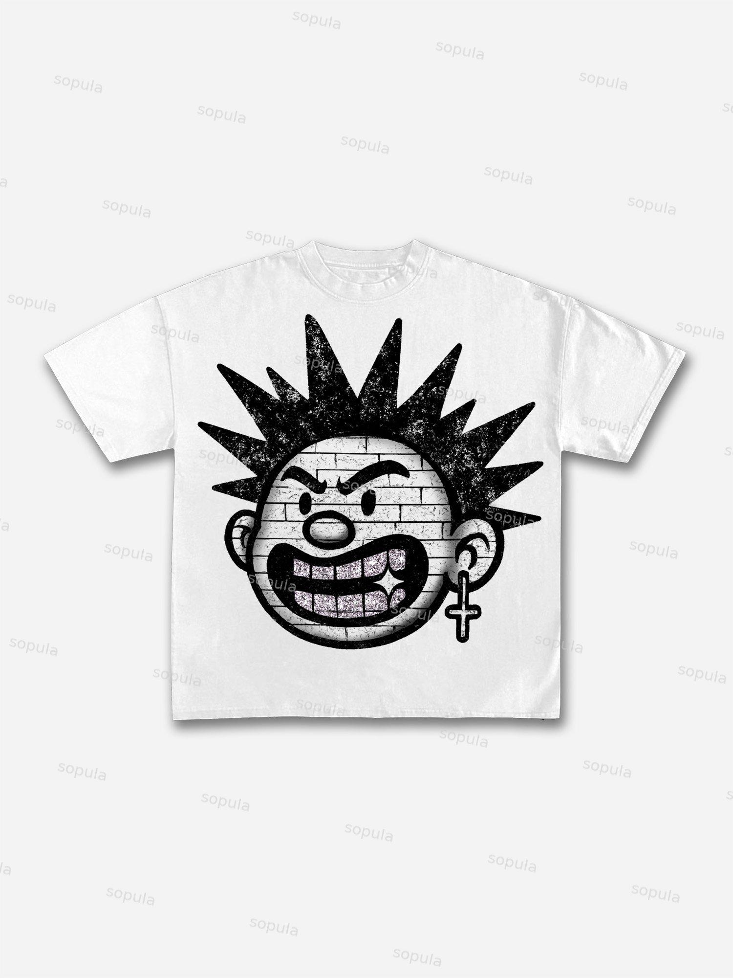 Explosive Hairstyles Vintage Cartoon Big Head Graphic Cotton T-shirt Product Image