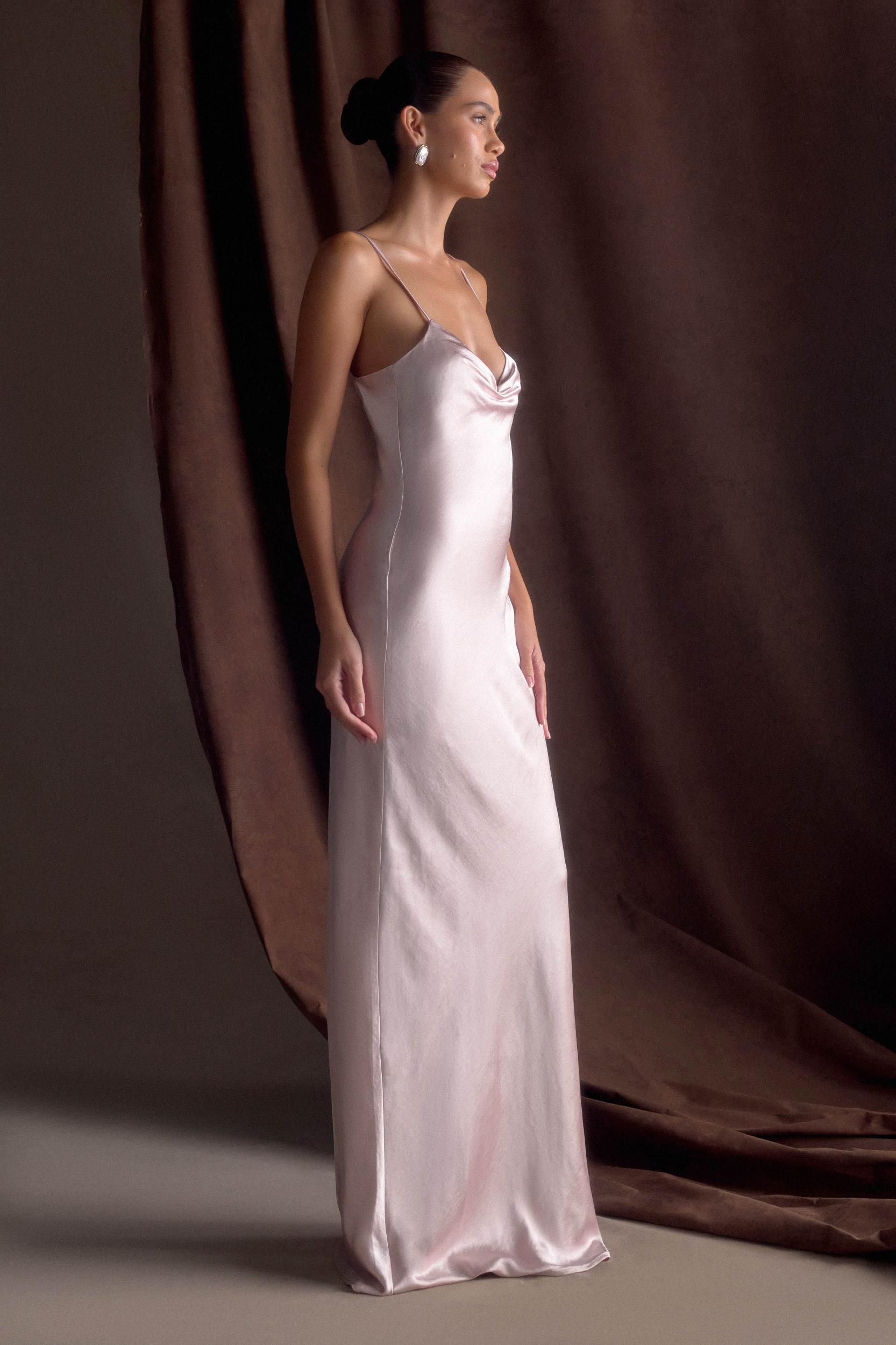 Lilly Sweetheart Satin Maxi Dress - Soft Pink Product Image