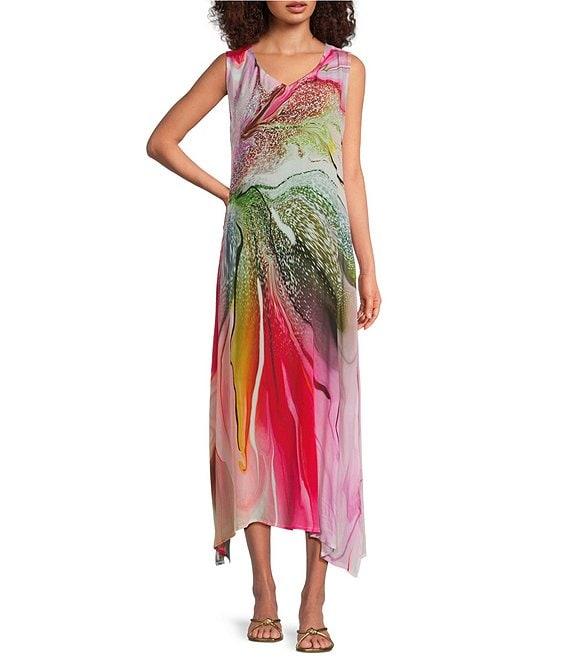 APNY Woven Abstract Print V-Neck Sleeveless Tank Maxi Dress Product Image