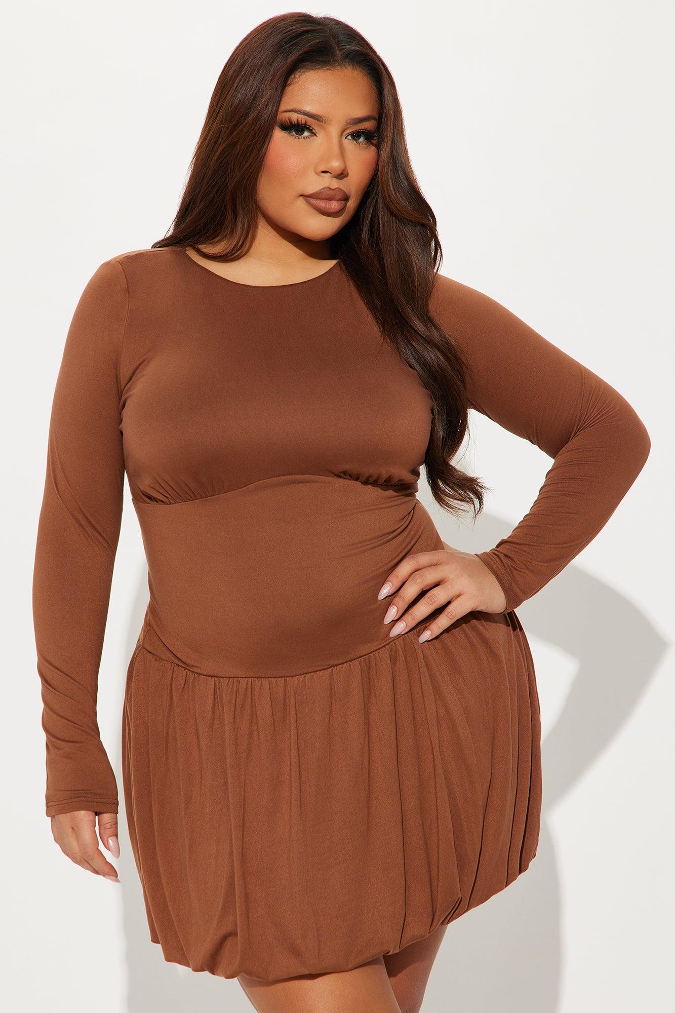 Sweet Trip Bubble Mini Dress - Brown Product Image