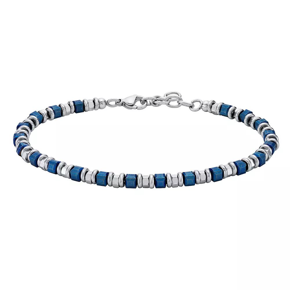 Mens LYNX Two-Tone Stainless Steel Blue Ion Plated Bead Chain Bracelet Product Image