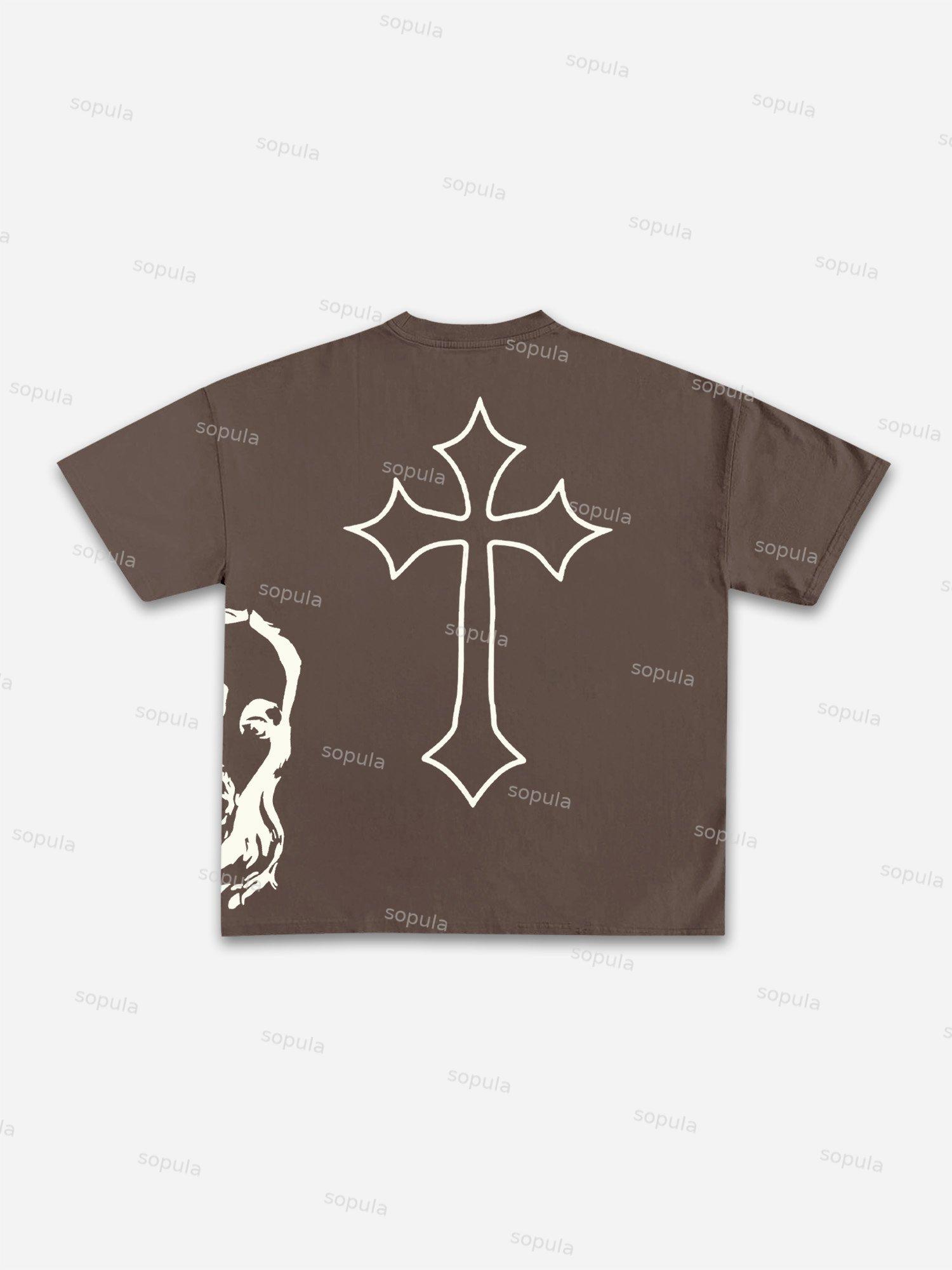 Vintage God-crusade Graphic Cotton T-shirt Product Image