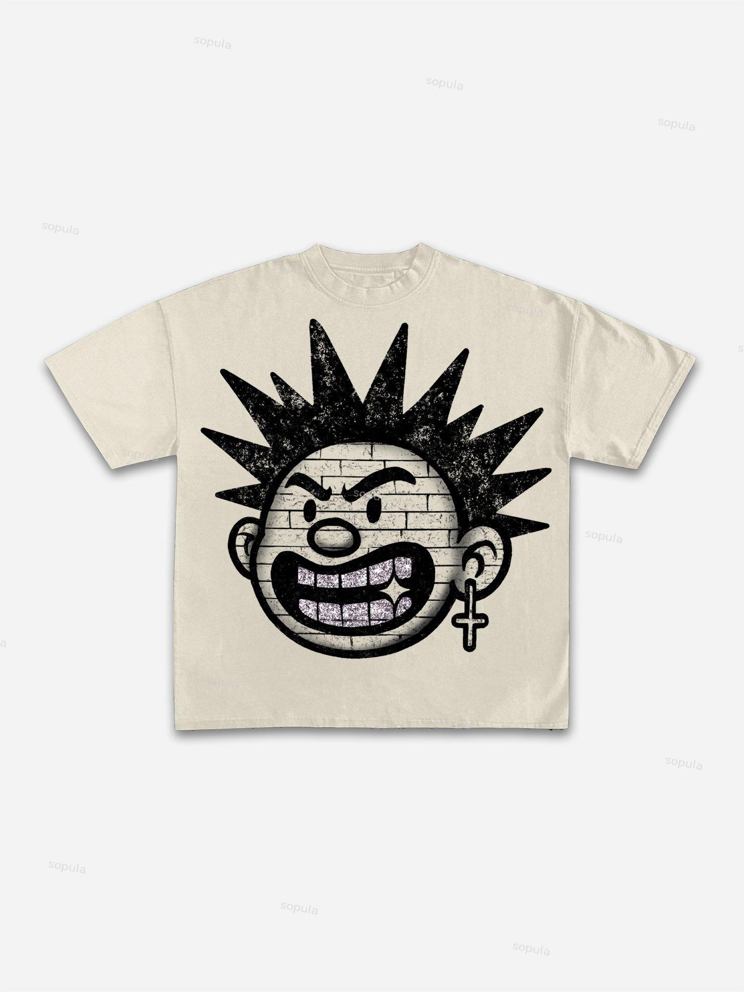 Explosive Hairstyles Vintage Cartoon Big Head Graphic Cotton T-shirt Product Image