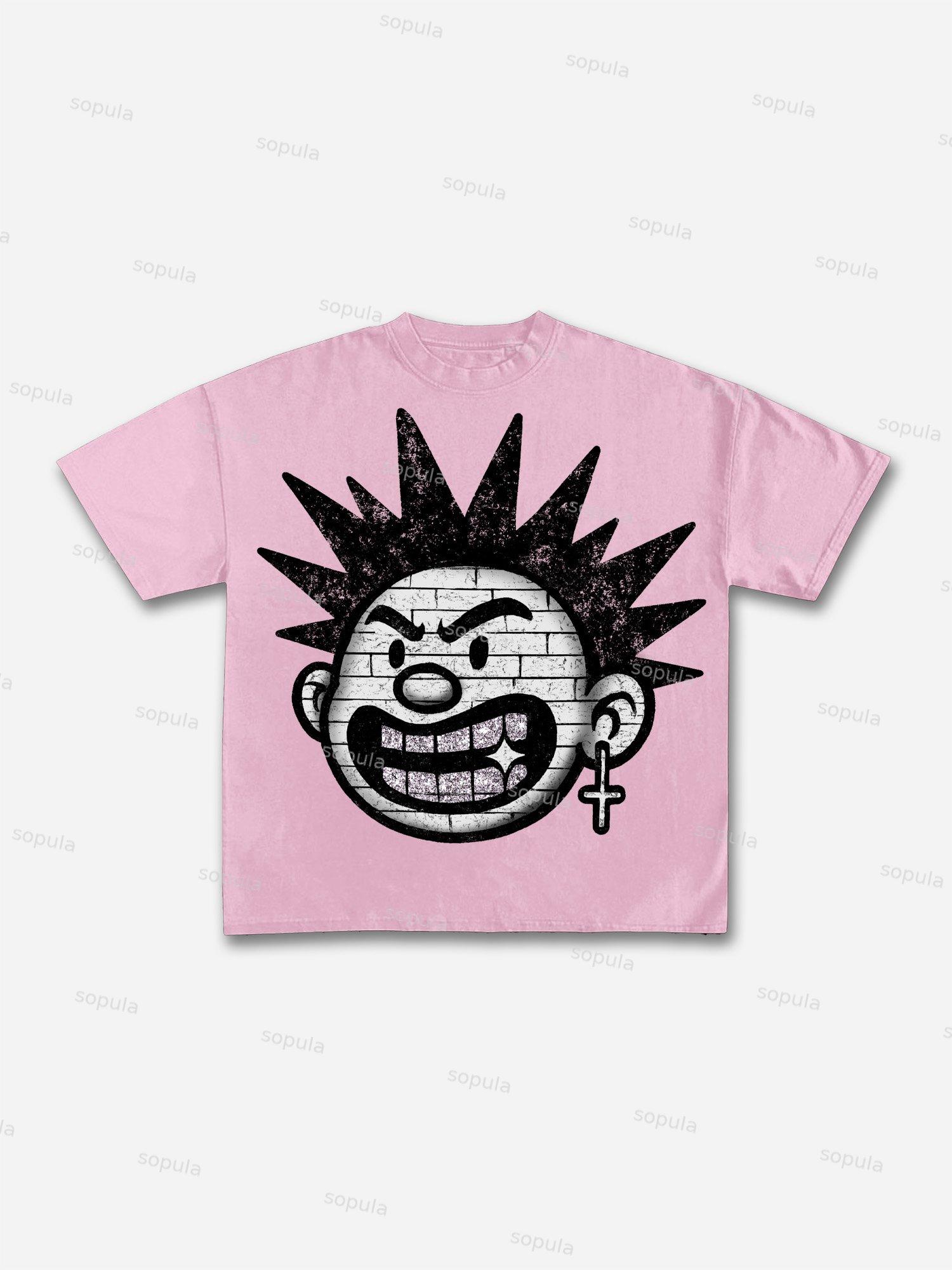 Explosive Hairstyles Vintage Cartoon Big Head Graphic Cotton T-shirt Product Image