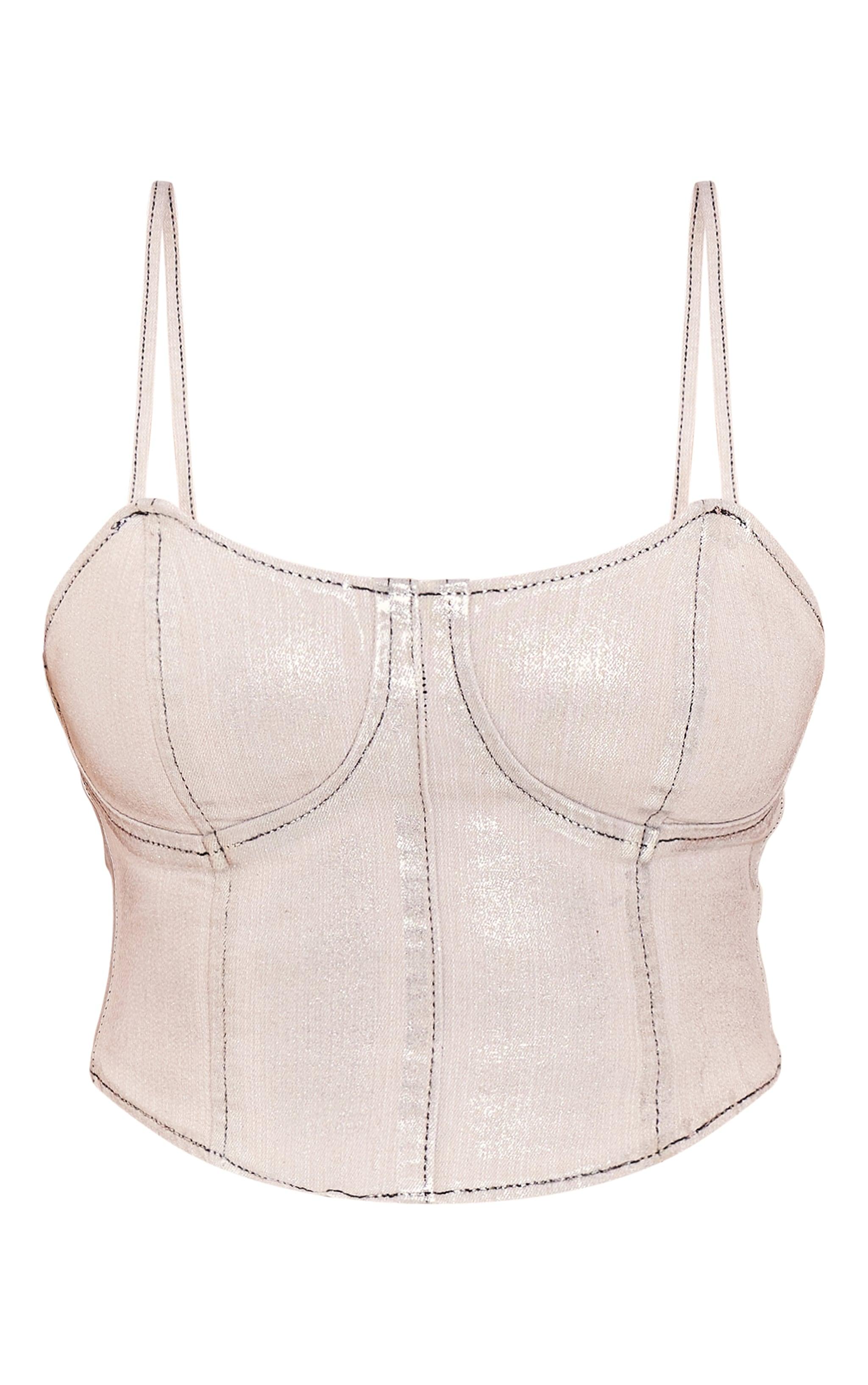 Petite Silver Metallic Denim Corset Top Product Image