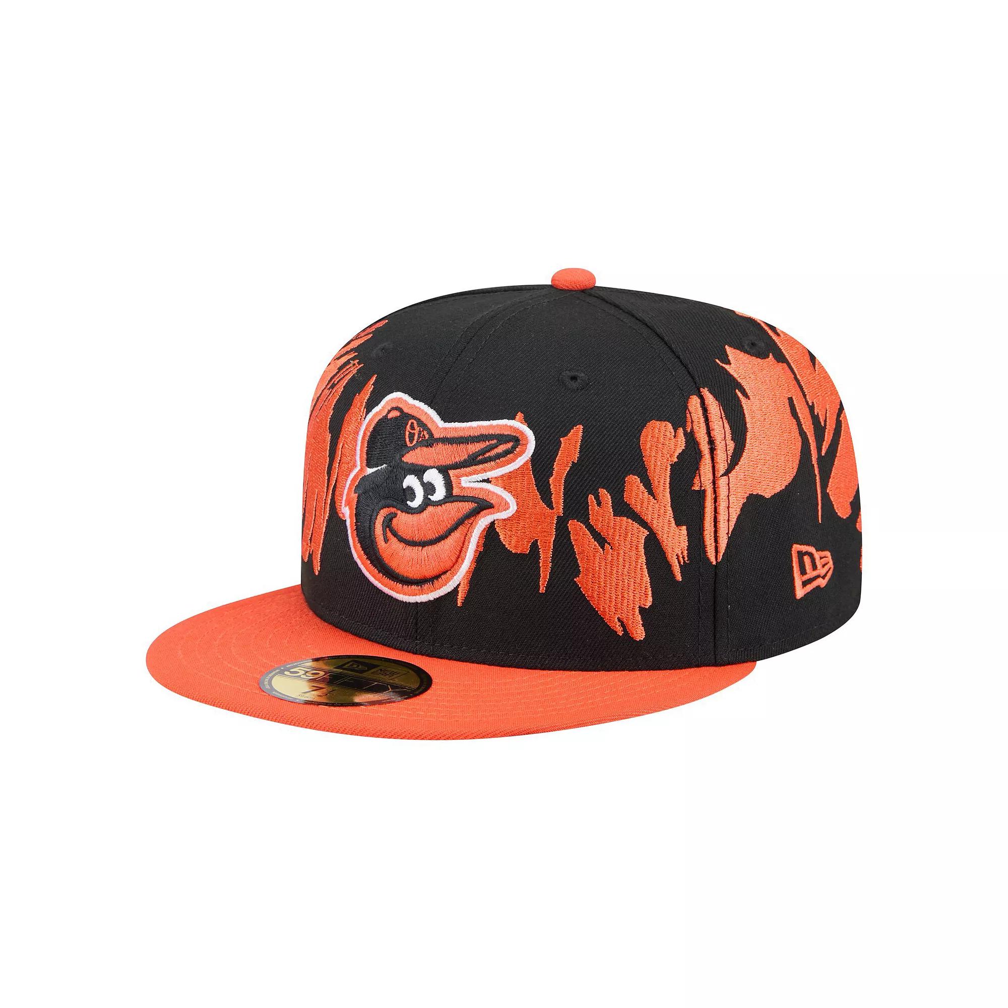 Men's New Era Black/Orange Baltimore Orioles Retro Pattern 59FIFTY Fitted Hat, Size: 7 3/8 Product Image