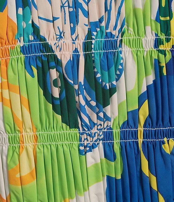 Chelsea & Violet Coordinating Natalie Printed Sleeveless V-Neckline Self Tie Smock Detail Front Blouse Product Image