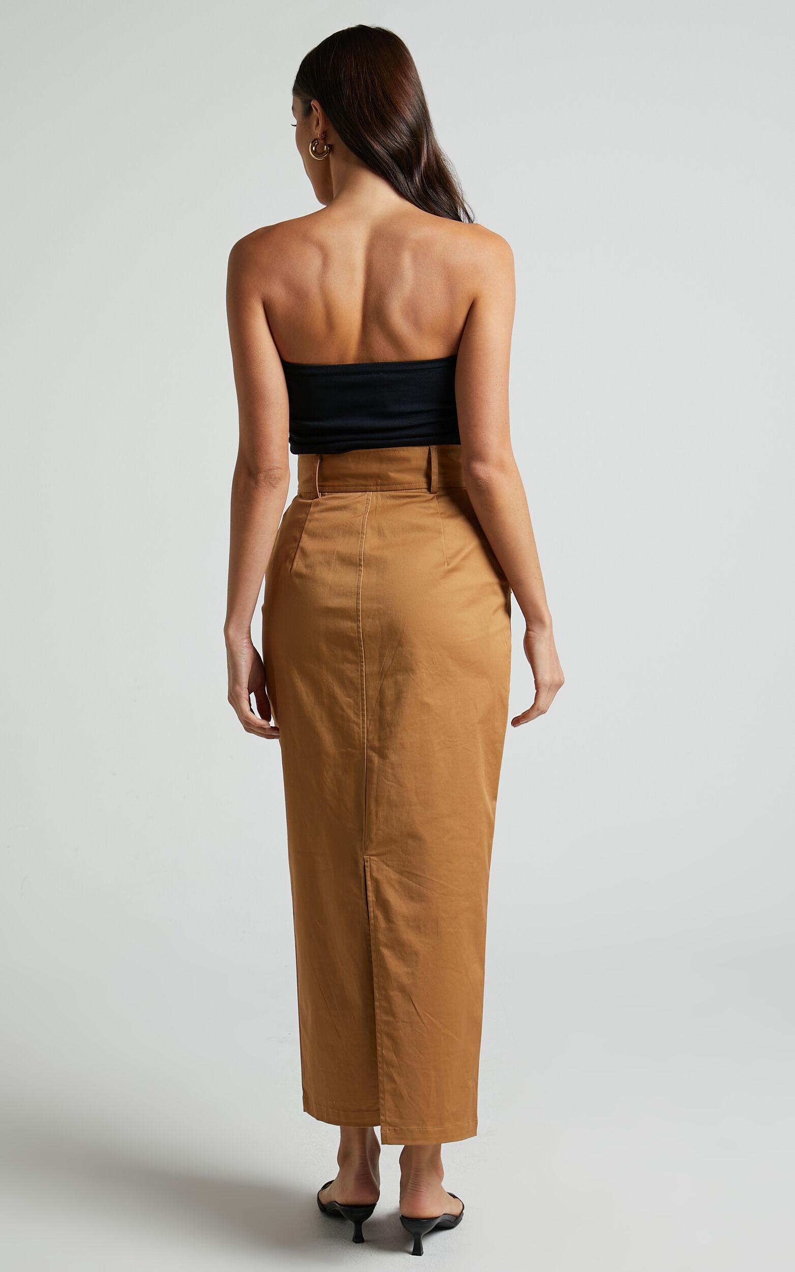 Anna Midi Skirt - High Waisted Cargo in Camel Product Image