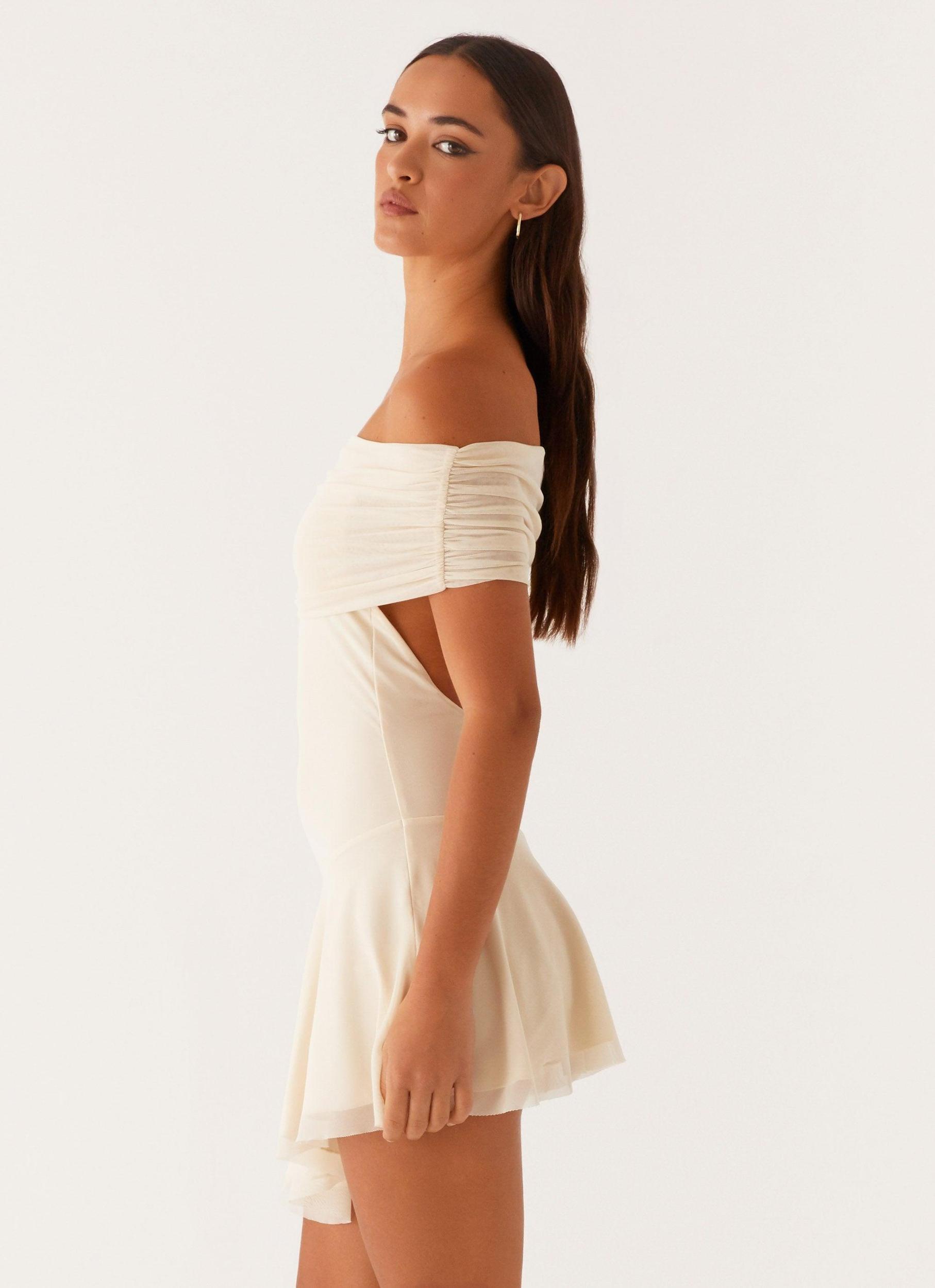 Finola Off Shoulder Mini Dress - Pastel Yellow Product Image