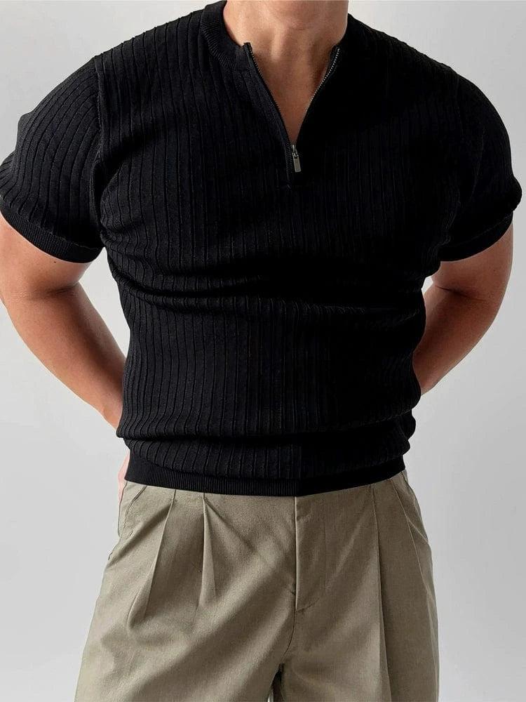 RT No. 19015 SLIM HALF ZIP KNIT SHORT SLEEVE Product Image