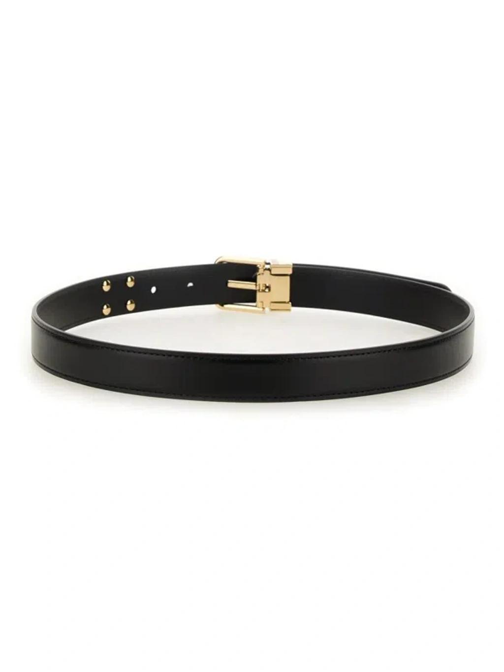 DOLCE & GABBANA Calf Leather Belt With Logo Plaque In Black Product Image