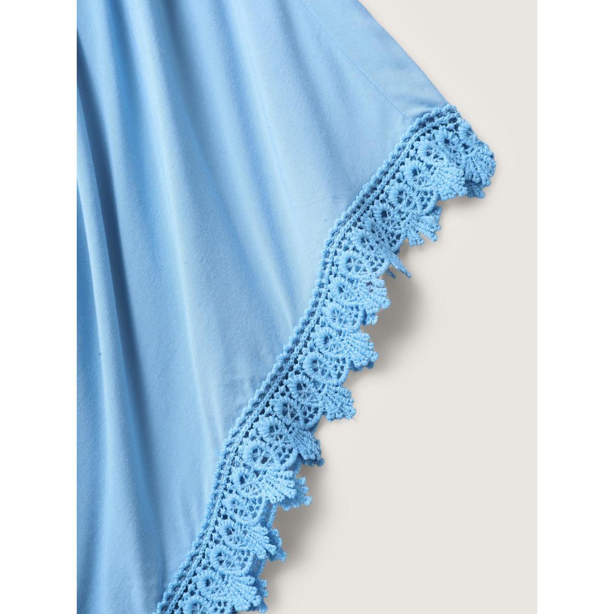 Plus Size Eyelet Trim Stretchy Flowy Sleeve Midi Dress Skyblue Women V-neck Short sleeve Curvy BloomChic 14-16/1X Product Image