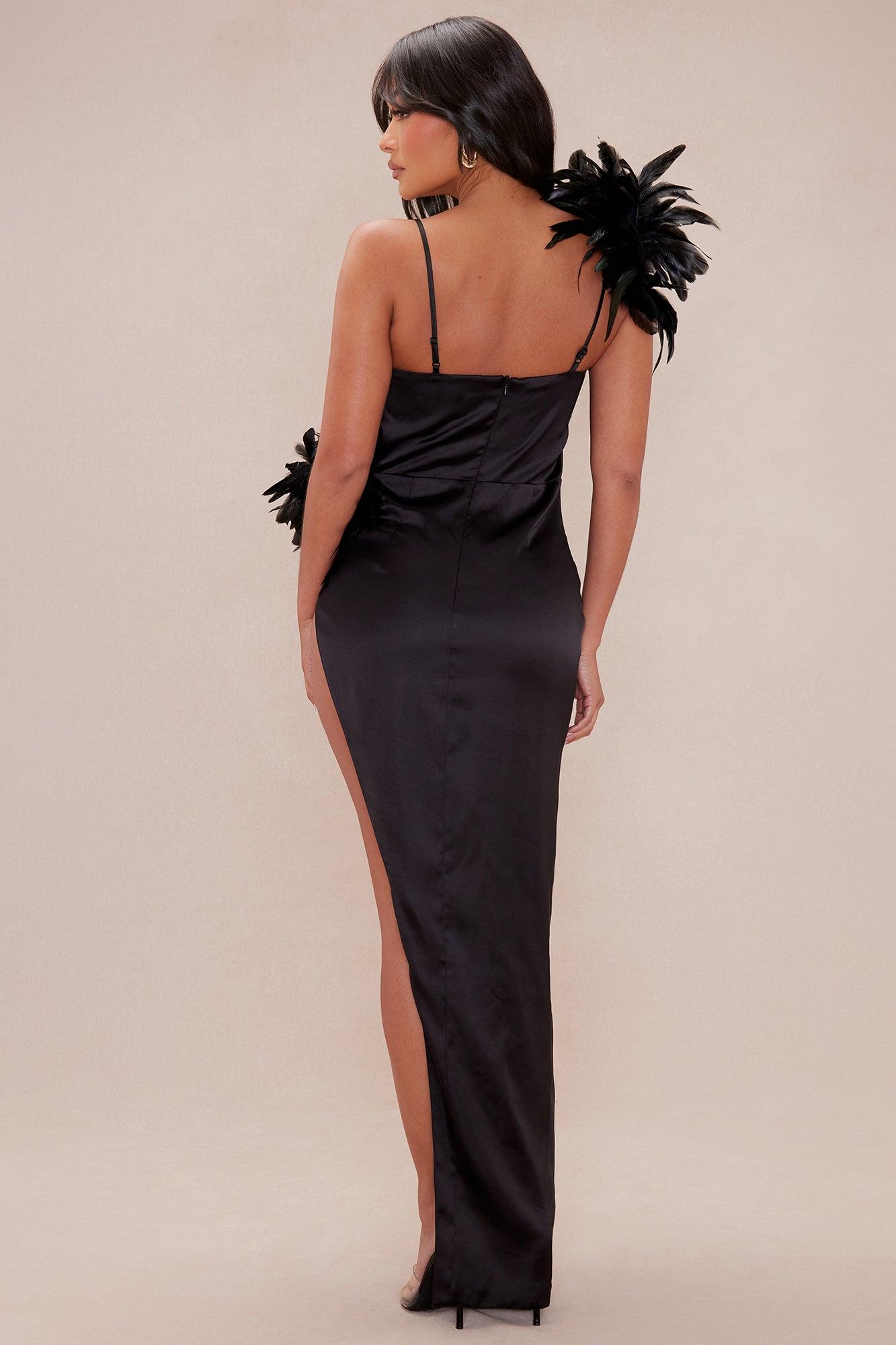 Lelani Satin Feather Dress - Black Product Image