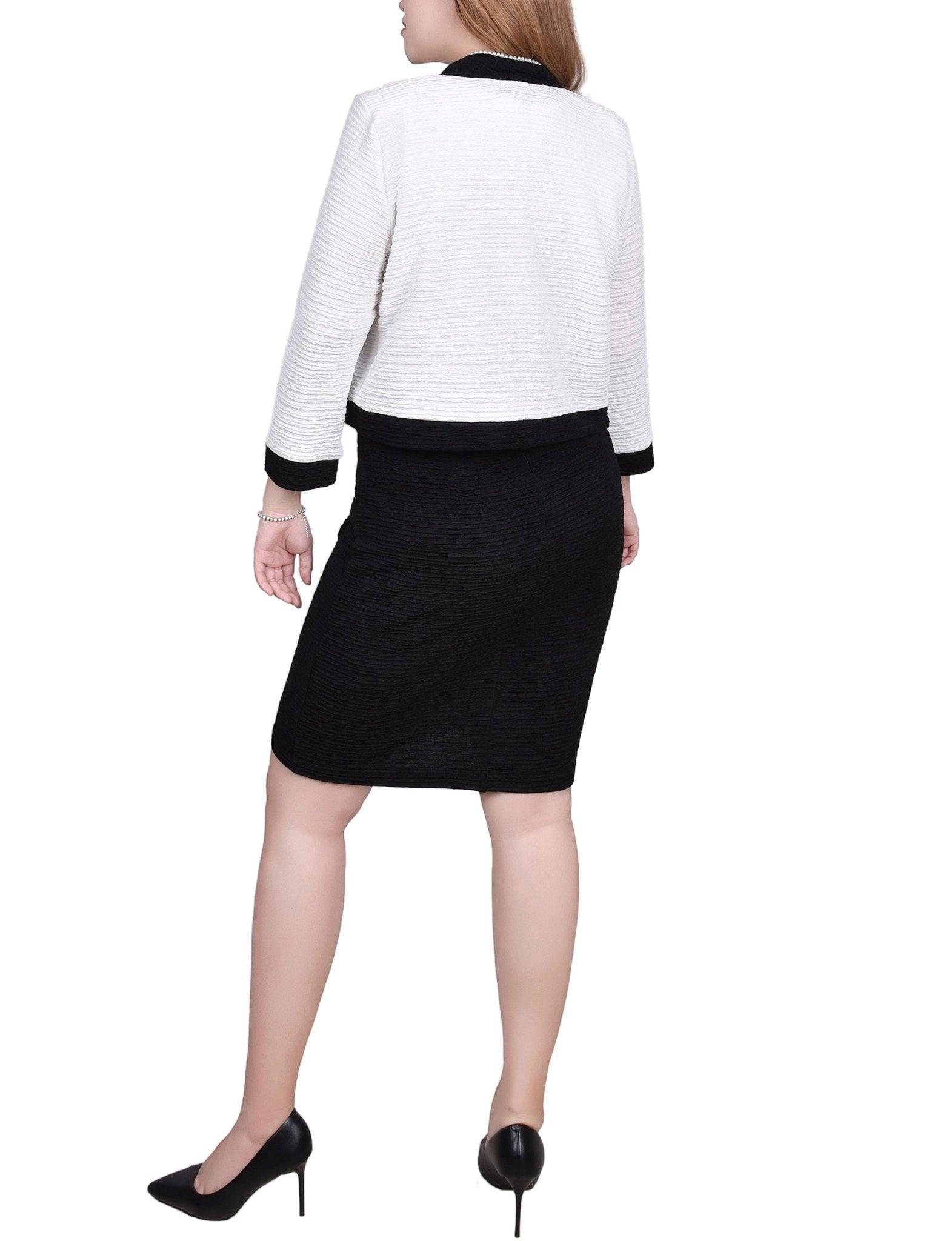 Black White 3/4 Sleeve Textured Knit 2 Piece Dress Set Product Image