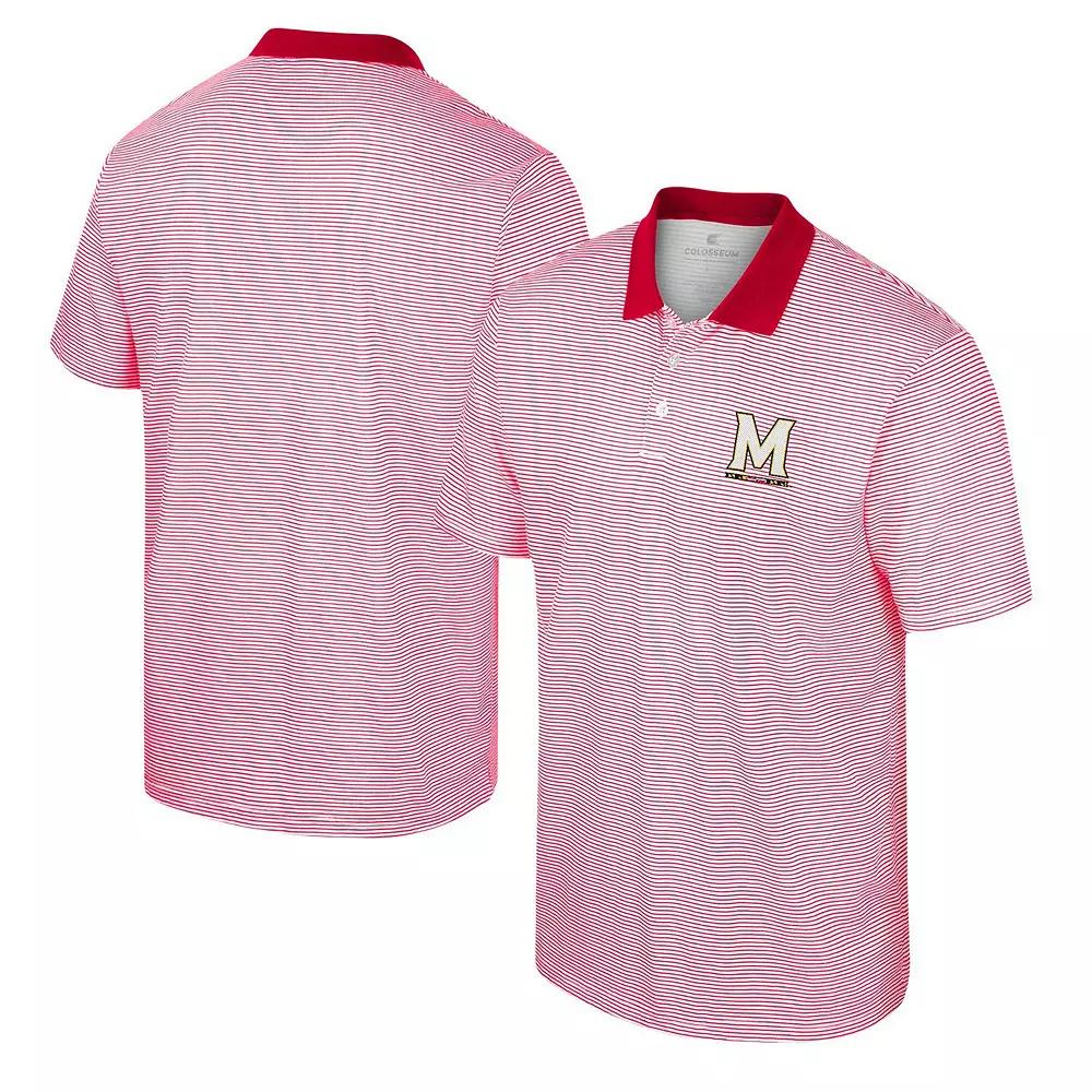 Men's Colosseum White/Red Maryland Terrapins Print Stripe Polo, Size: 2XL Product Image