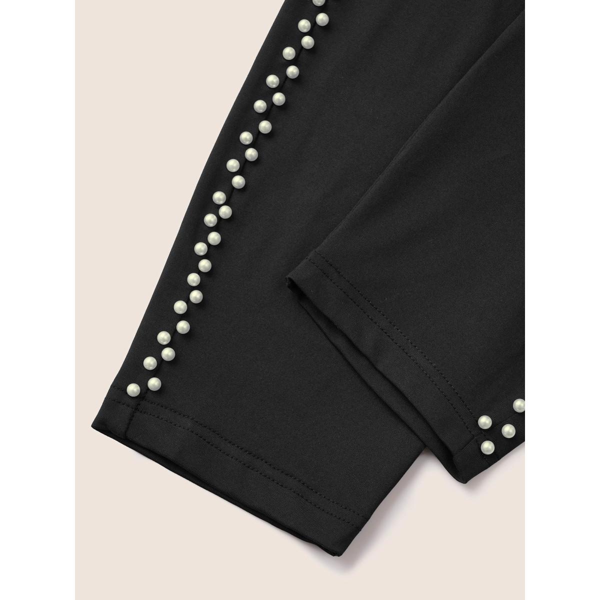 Plus Size Pearl Beaded High Rise Skinny Leggings Women Black Elegant High stretch Skinny High Rise Everyday Leggings BloomChic 22-24/3X Product Image