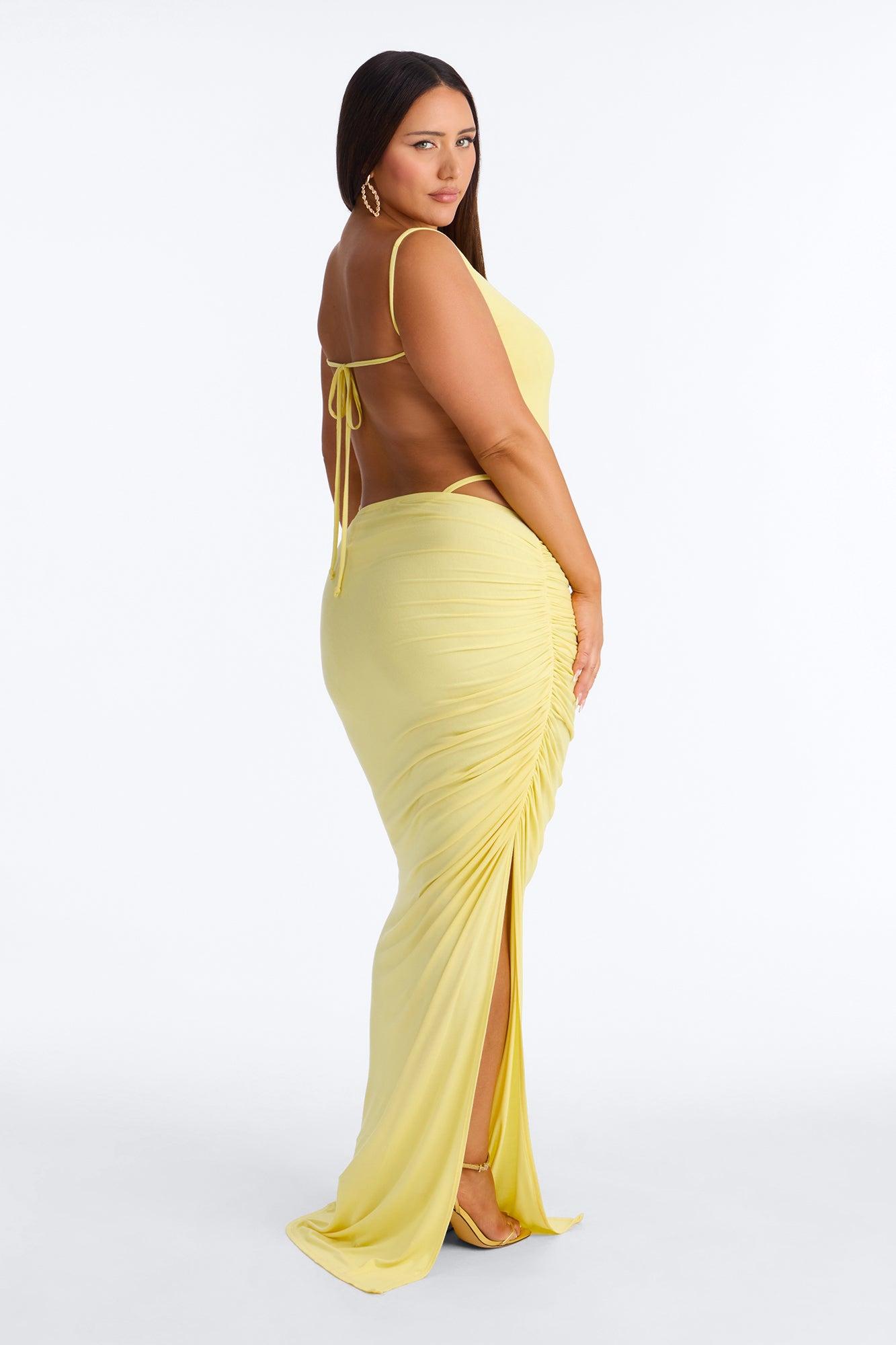 Kara Backless Bodysuit Maxi Skirt Set - Yellow Female Product Image