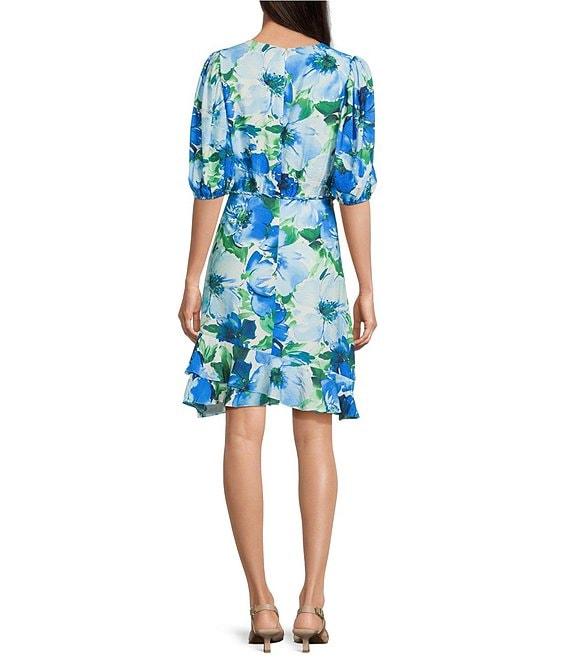 Alex Marie Joelle Floral V-Neck Short Sleeve Tie Waist A-Line Dress Product Image