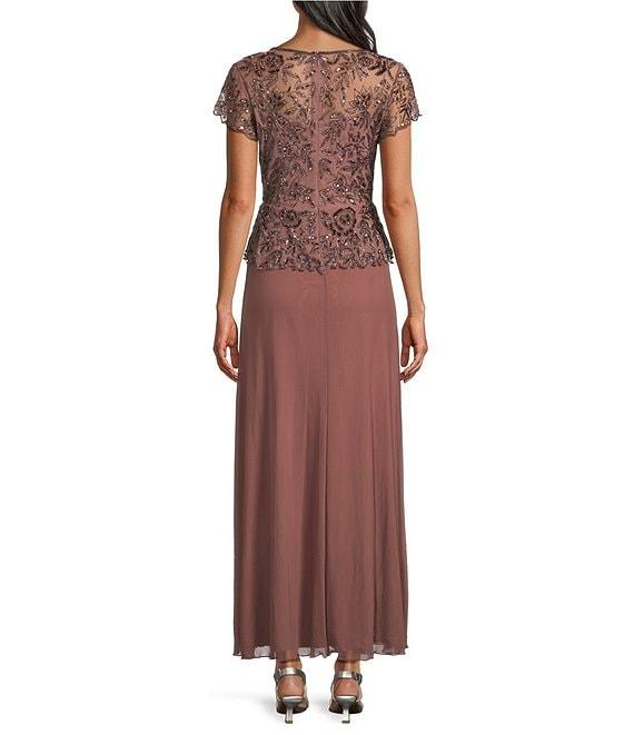 Pisarro Nights Beaded Bodice Illusion Crew Neck Short Sleeve Chiffon Gown Product Image
