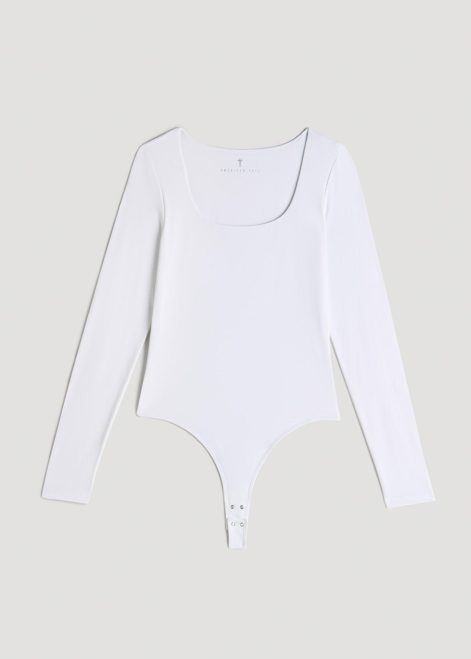 Long Sleeve Square Neck Bodysuit for Tall Women in Bright White Female Product Image