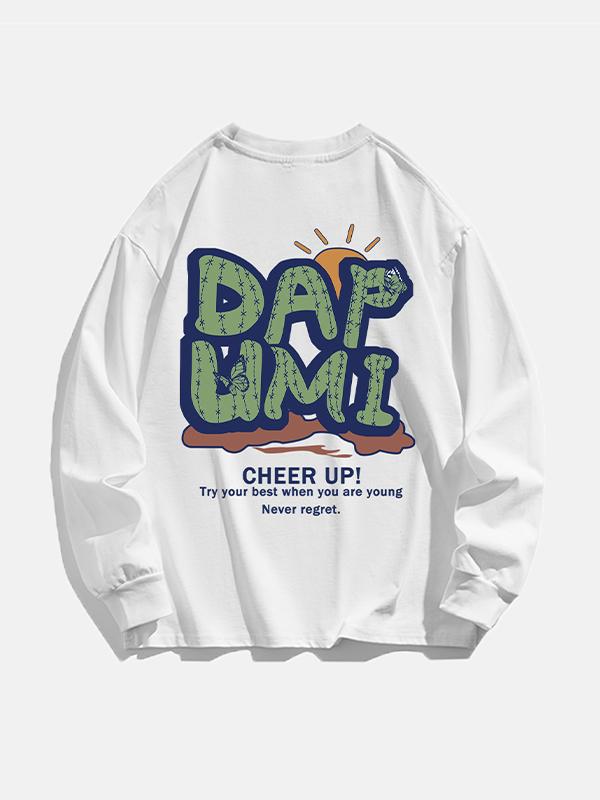 Men's Letter Print Crew Neck Long Sleeve Tee Product Image