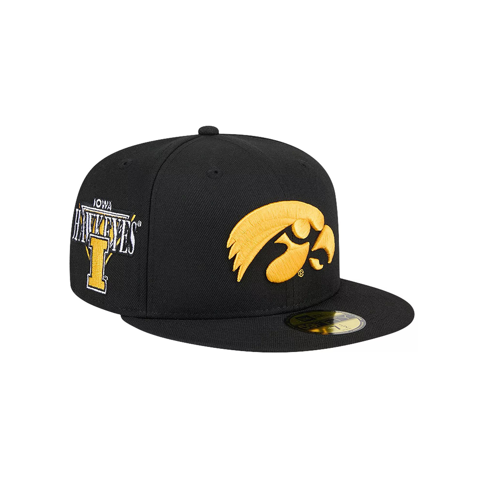 Men's New Era Black Iowa Hawkeyes Throwback 59FIFTY Fitted Hat,  Product Image