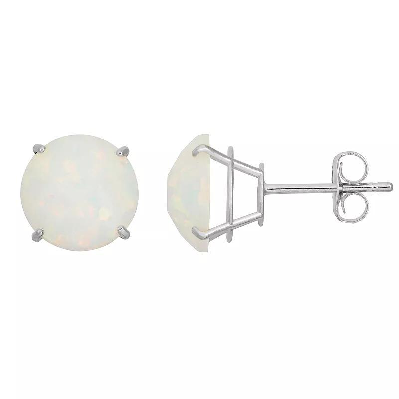Lab-Created Opal 10k White Gold Stud Earrings, Women's Product Image