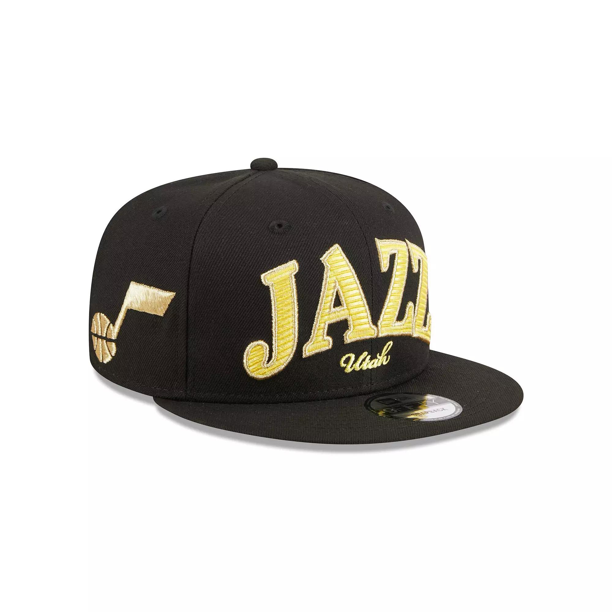 Men's New Era Black Utah Jazz Golden Tall Text 9FIFTY Snapback Hat, Jaz Black Product Image