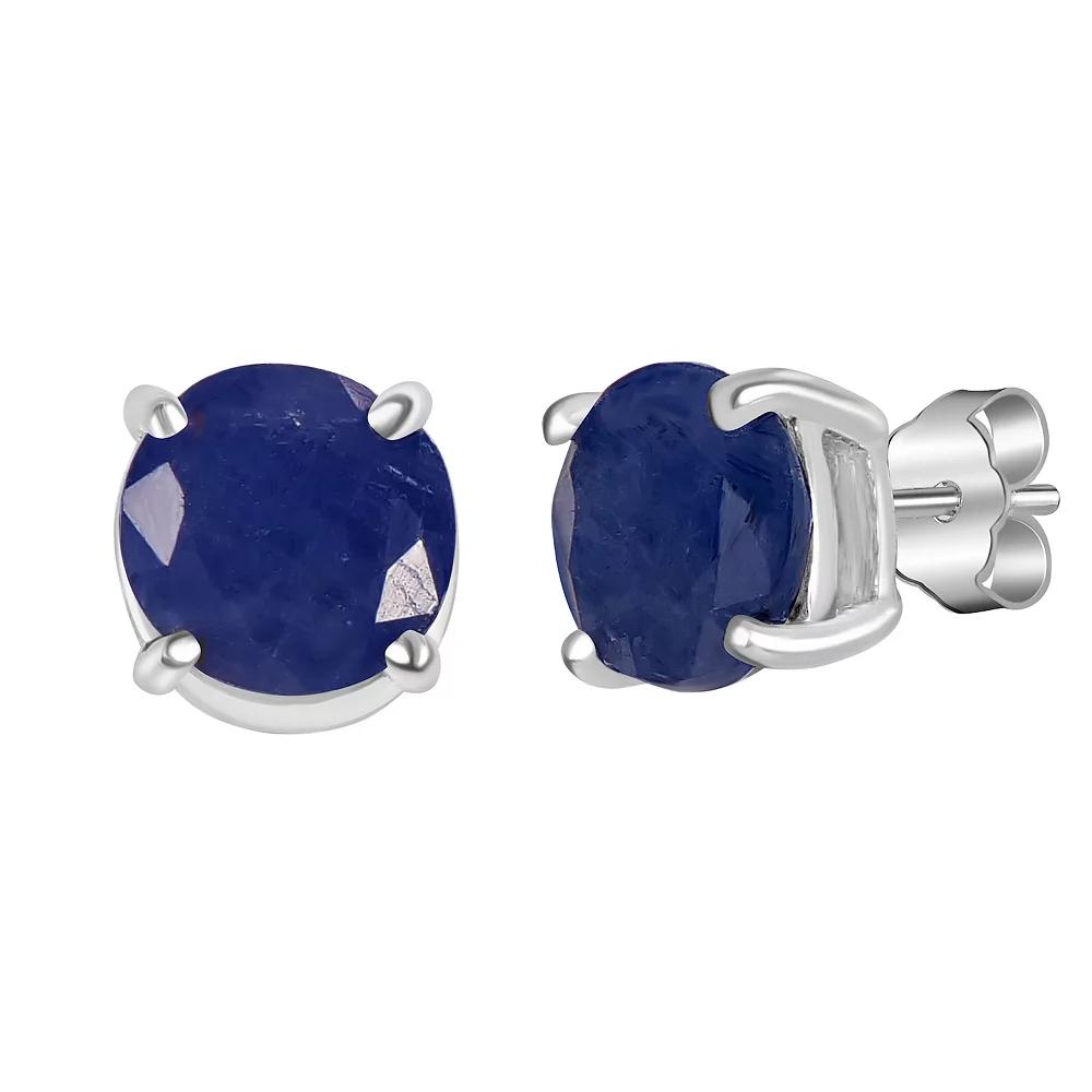 Gemistry 14k White Gold Round Gemstone Stud Earrings, Women's, Blue Product Image