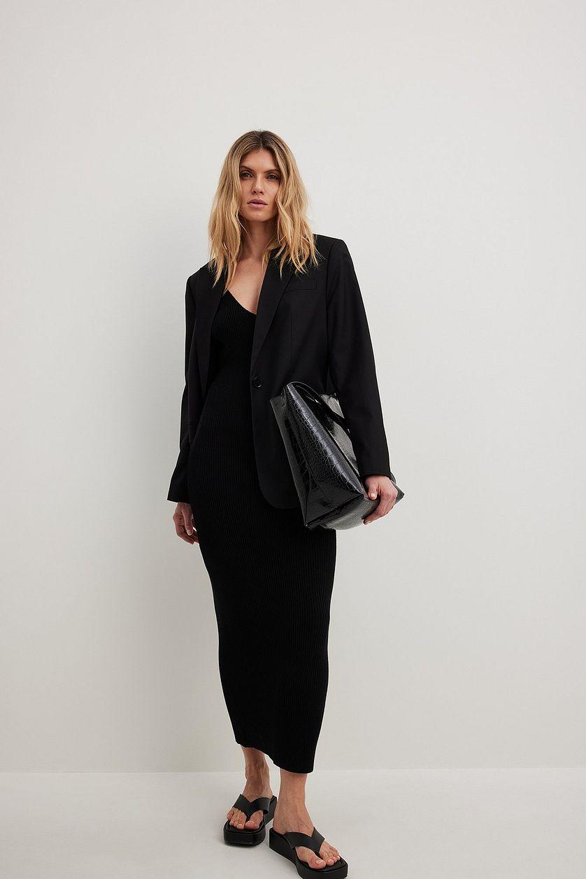 Ribbed Knitted Deep Back Dress Product Image