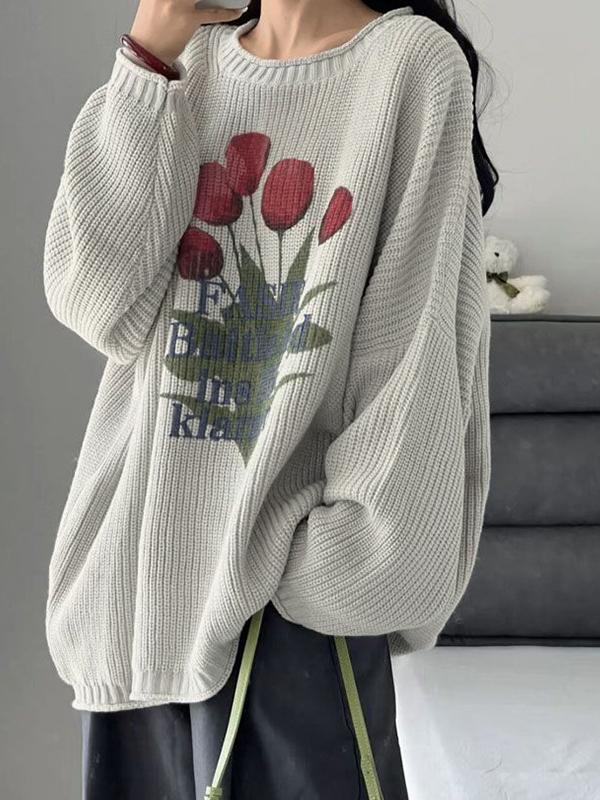 Tulip Jacquard Loose Sweater Product Image