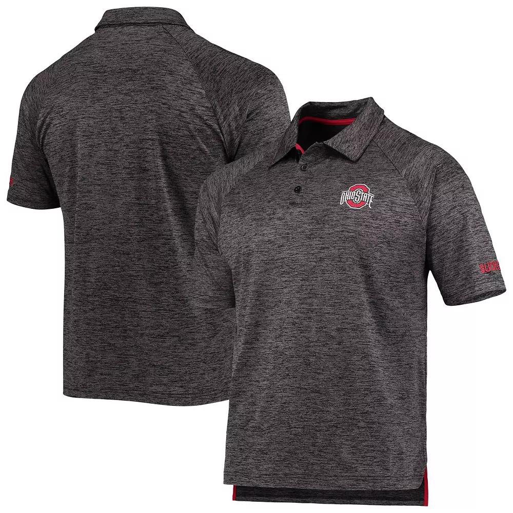 Men's Colosseum Heathered Black Ohio State Buckeyes Down Swing Raglan Polo,  Product Image