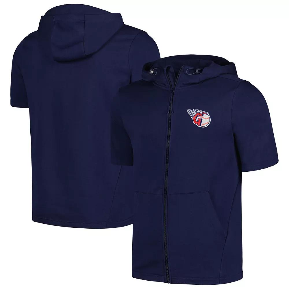 Men's Levelwear Navy Cleveland Guardians Recruit Short Sleeve Full-Zip Hoodie,  Product Image
